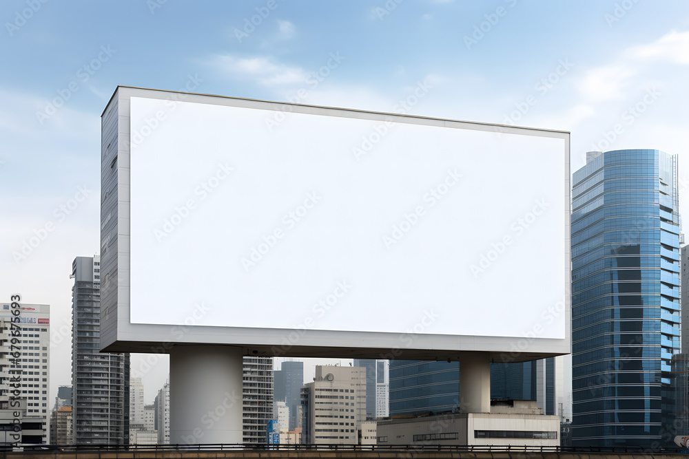 billboard set against a cityscape with modern buildings under a clear sky. The billboard is blank and ready for ad placement billboard set against a cityscape with modern buildings under a clear sky. The billboard is blank and ready for ad placement