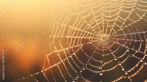 Spider web with dew drops in morning light © Matthias