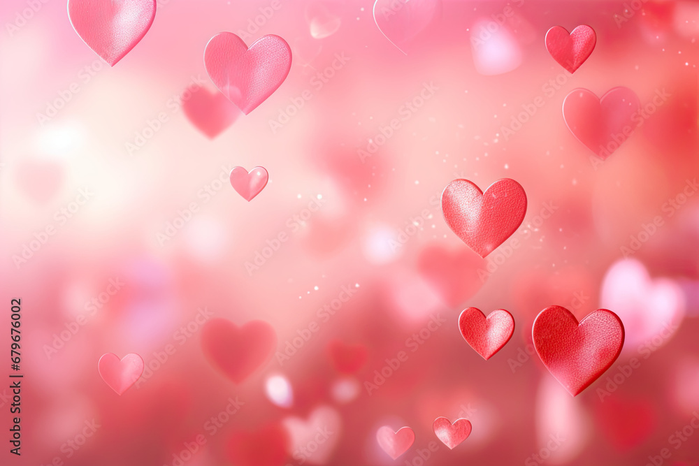 Red hearts with red bokeh background, Valentine's Day Banner 