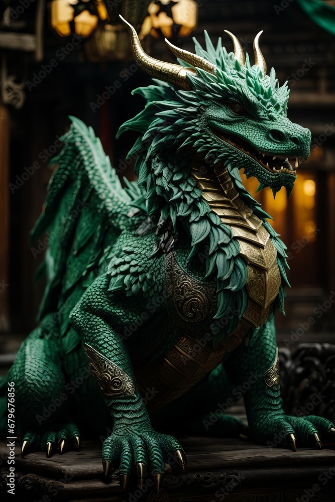 Fototapeta premium Fantastic terrifying green dragon, 2024.