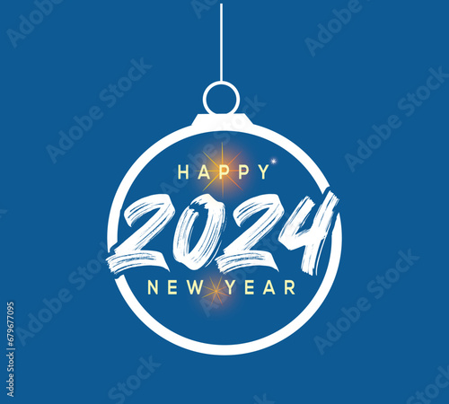 Happy New Year 2024 white color with Yalow    photo