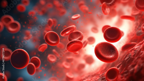 Close-up of red blood cells flowing in a blood vessel. Research concept.