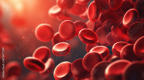 Close-up of red blood cells flowing in a blood vessel. Research concept.