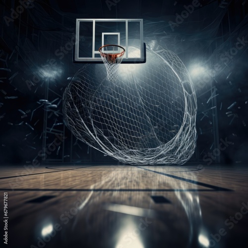 Swish! The Perfect Shot: A Basketball Net and Ball in Action photo
