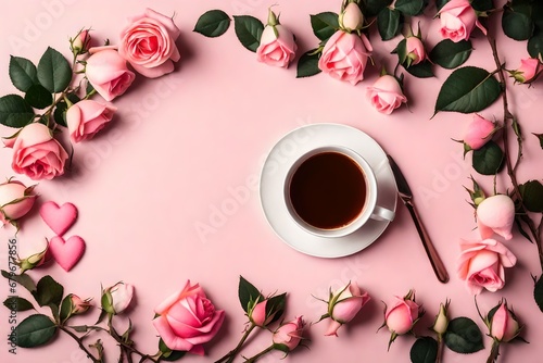 cup of coffee and rose petals