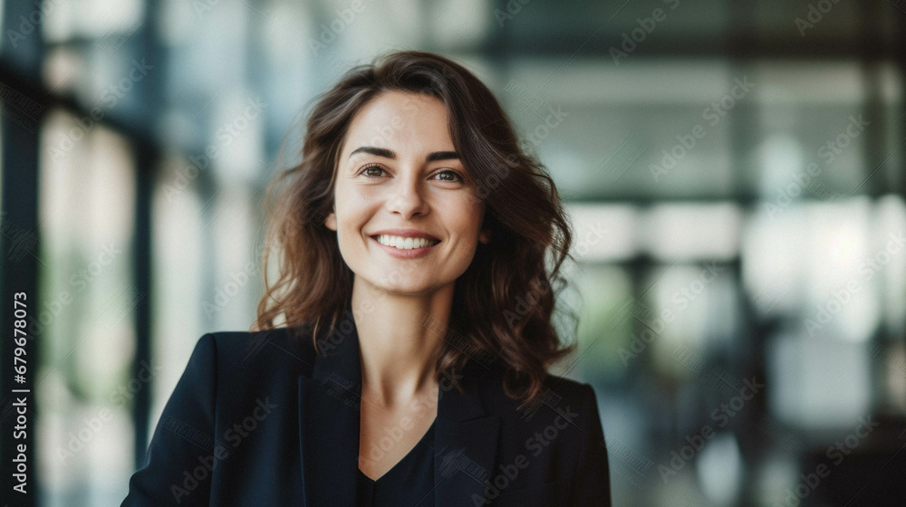 Young business woman smiling happy and confident at a office.