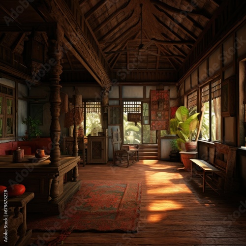 Exploring the Rustic Charm of Kerala's Traditional Homes: A Digital Art Depicting an Old House Interior