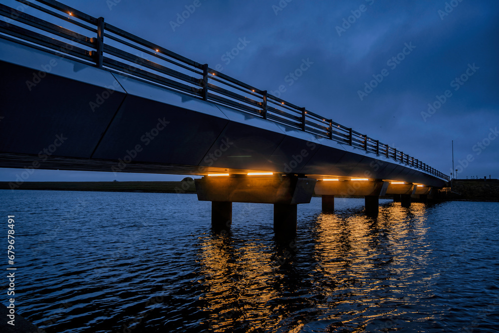 Bridge at the Maritime center in Esbjerg on a foggy dark morning, Denmark