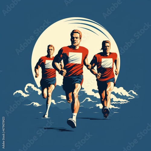 Chasing Victory: A Dynamic View of a Running Team Logo from Behind with Three Men in Pursuit, Capturing the Thrill of the Race and the Drive for Excellence - Award-Winning Image