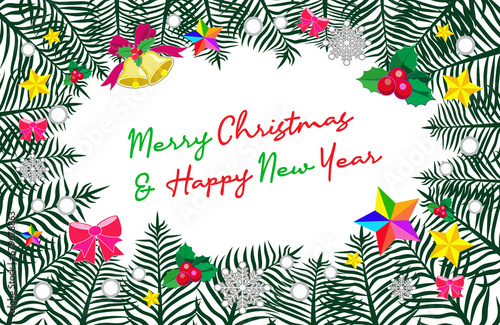 Cute fern leaves in Merry Christmas Background1-1