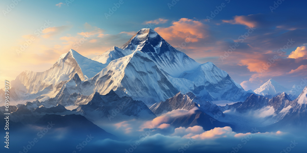 Amazing landscape of Mount Everest - obrazy, fototapety, plakaty 