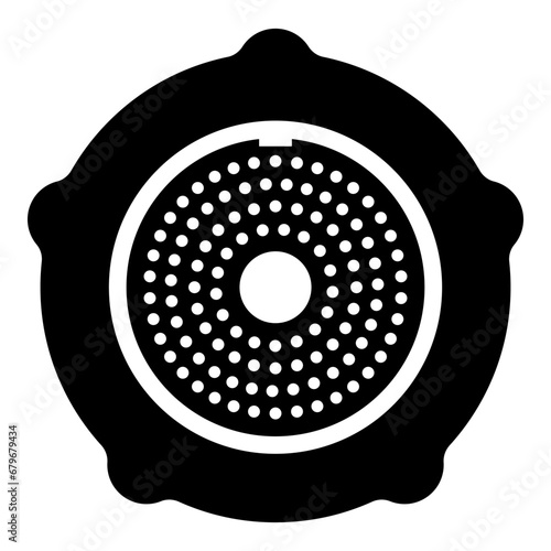 Grate for meat grinder plate mincer device for growing shallow of meat lattice with nut screw female screw pawl stop latch holder icon black color vector illustration image flat style