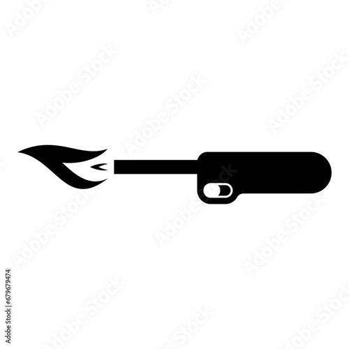 Gas lighter kitchen blowtorch with flame industrial equipment icon black color vector illustration image flat style