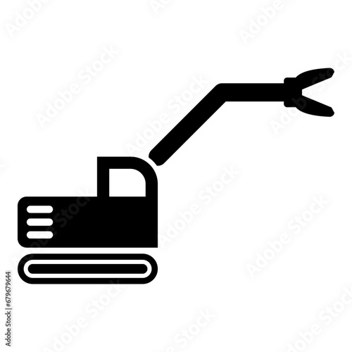 Sloopkraan building machine demolish wrecking cut knife crane truck icon black color vector illustration image flat style