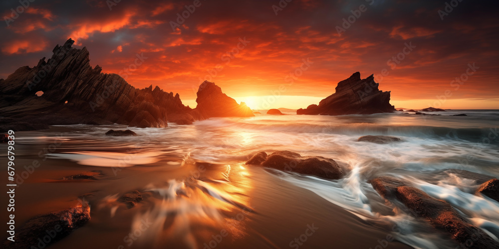 Amazing landscape of beach at sunset