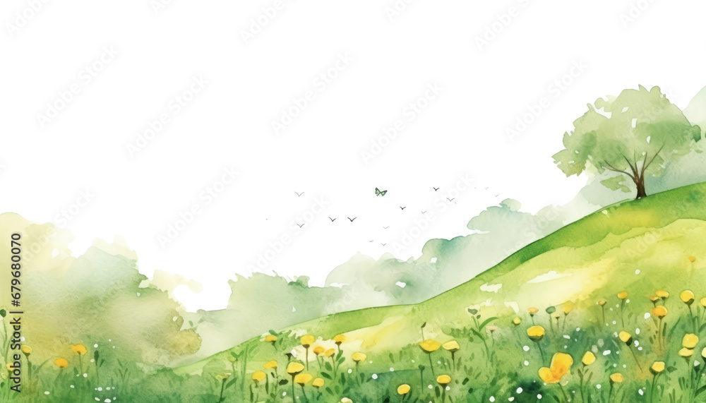 watercolor St.patricks green hills sunny  - obrazy, fototapety, plakaty 