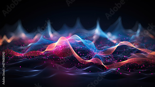 abstract futuristic background with pink blue glowing neon moving high speed wave lines and bokeh lights. Data transfer concept Fantastic wallpaper, pink blue frequency signal waves as particles