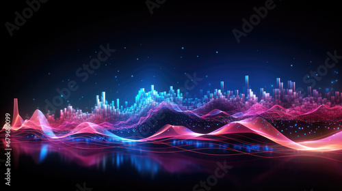 abstract futuristic background with pink blue glowing neon moving high speed wave lines and bokeh lights. Data transfer concept Fantastic wallpaper   pink blue frequency signal waves as particles