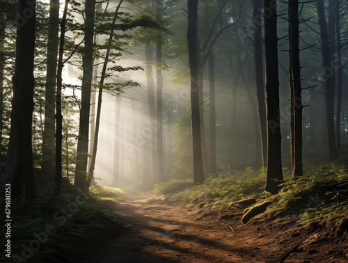 Foggy forest in the morning 