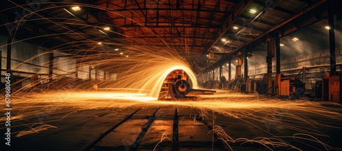 A Fiery Transformation: The Spark-Filled Beauty of a Factory in Action Created With Generative AI Technology photo