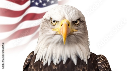 Bald eagle with USA flag isolated on white background  Generative ai.