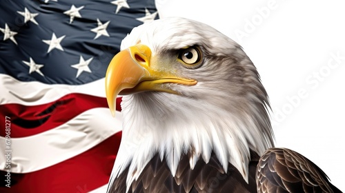 Bald eagle with USA flag isolated on white background  Generative ai.