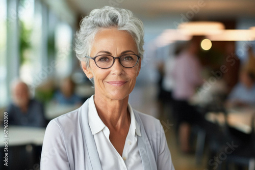 Senior woman wearing glasses smiling confident looking at camera.