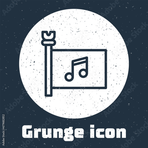 Grunge line Music festival, access, flag, music note icon isolated on grey background. Monochrome vintage drawing. Vector