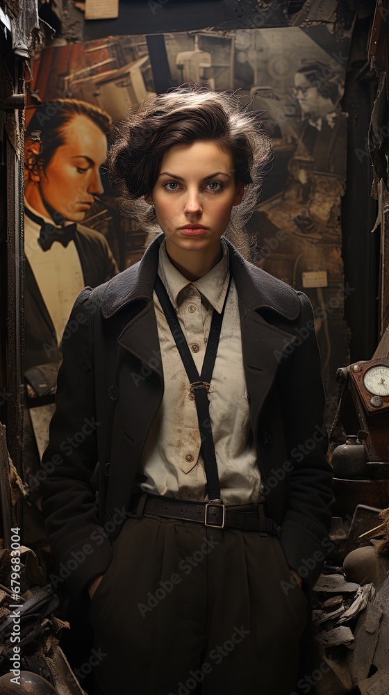 Portrait of a beautiful young woman with a very modern jacket and tie. Portrait of a beautiful young woman with a very modern jacket and tie.