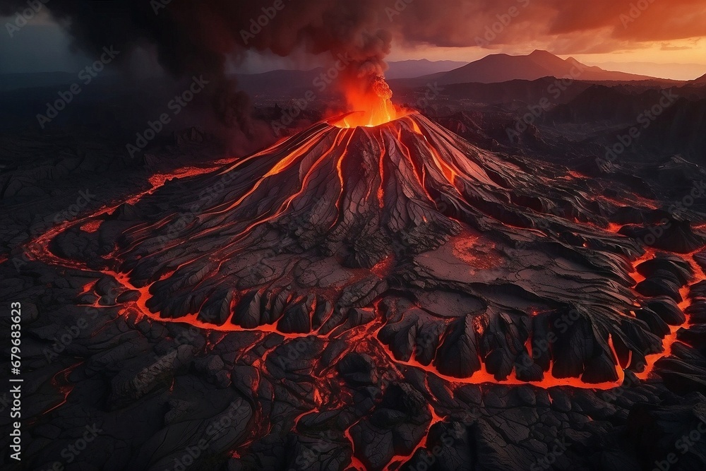 Ausbrechender Vulkan künstlerisch