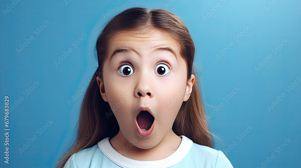 Portrait of a surprised little girl with big eyes and an open mouth looking to the side Portrait of a surprised little girl with big eyes and an open mouth looking to the side