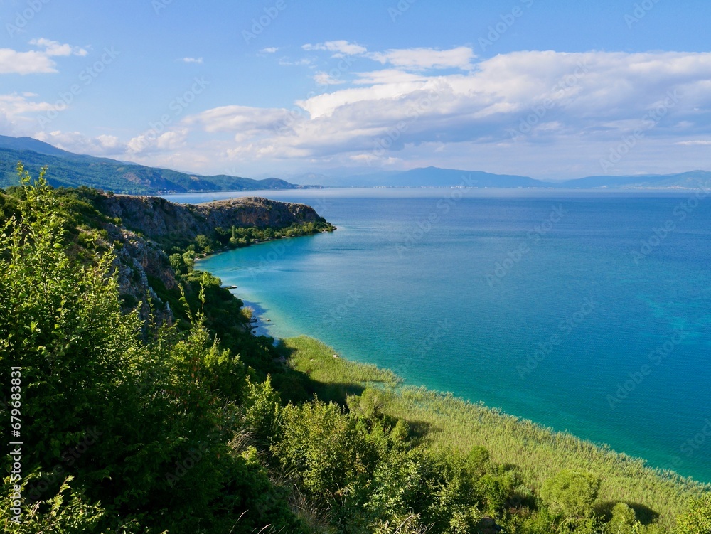 Panoramic view of Lake Ohrid, Lin, Albania.