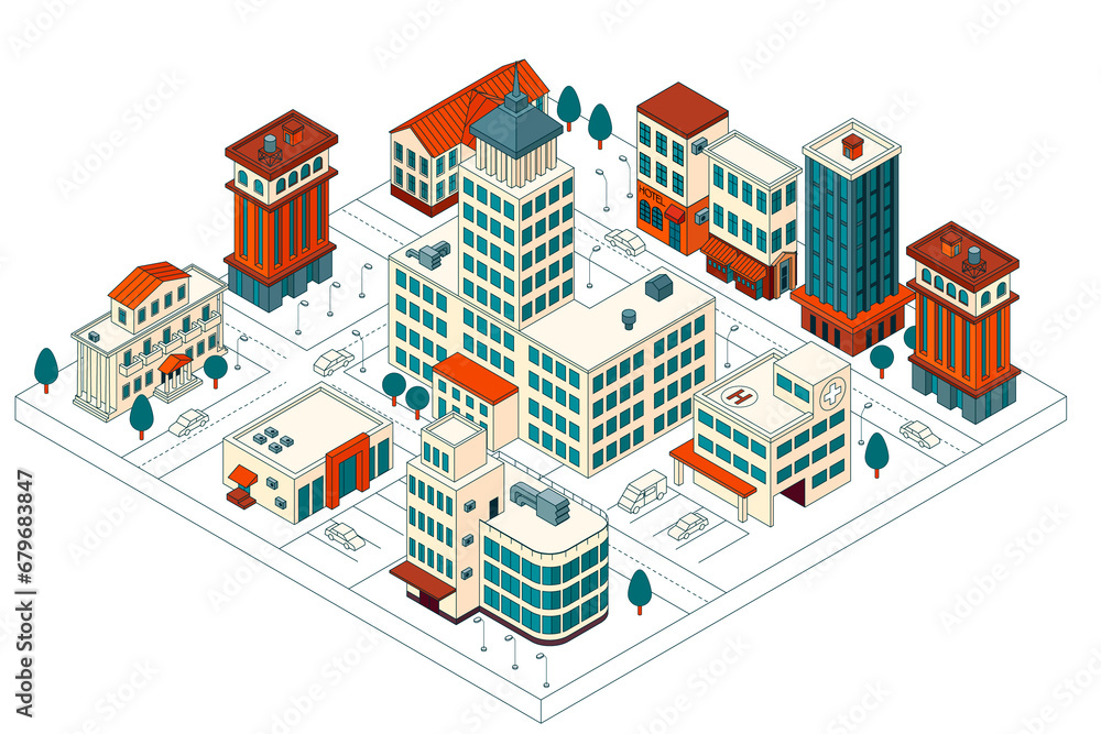 Isometric city composition