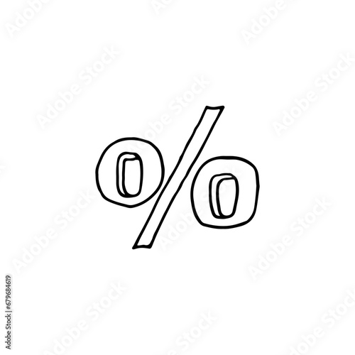 Symbol, percent sign. Doodle. Vector illustration. Hand drawn. Outline.