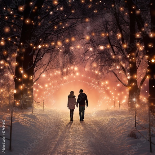 Love's Path: Sunset Serenity with Twinkling Lights