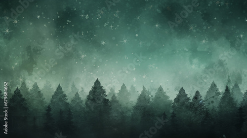 Grunge treescape background scene with snowfall.