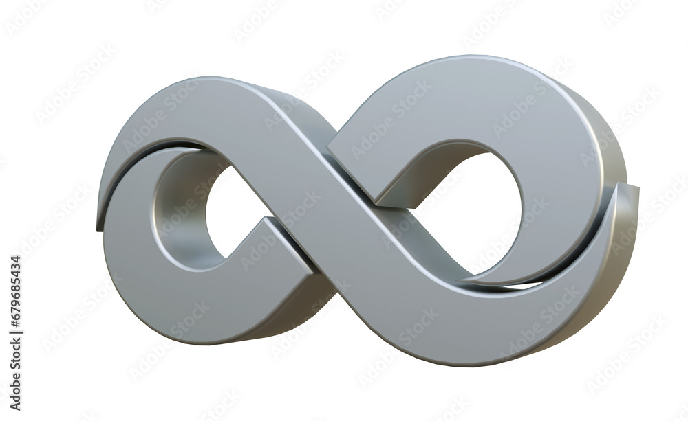 Infinity symbol 3d render isolated, silver infinity icon 3d render isolated, infinity symbol isolated