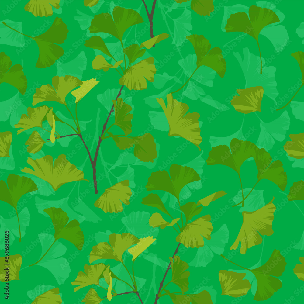 A seamless pattern of Ginkgo leaves. vector illustration.