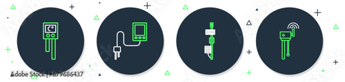 Set line Sensor, Standalone sensor, Temperature humidity and Router wi-fi signal icon. Vector