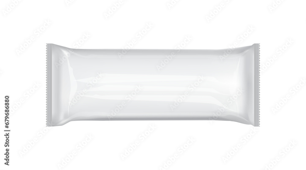 Silver foil bag. Soap or wet wipes Realistic 3d mockup of a flow pack or sachet. Pouch. blank white product packaging. Vector illustration EPS 10. Silver foil bag. Soap or wet wipes Realistic 3d mockup of a flow pack or sachet. Pouch. blank white product packaging. Vector illustration EPS 10.
