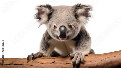 koala sitting on a tree branch isolated on a transparent background, Generative AI