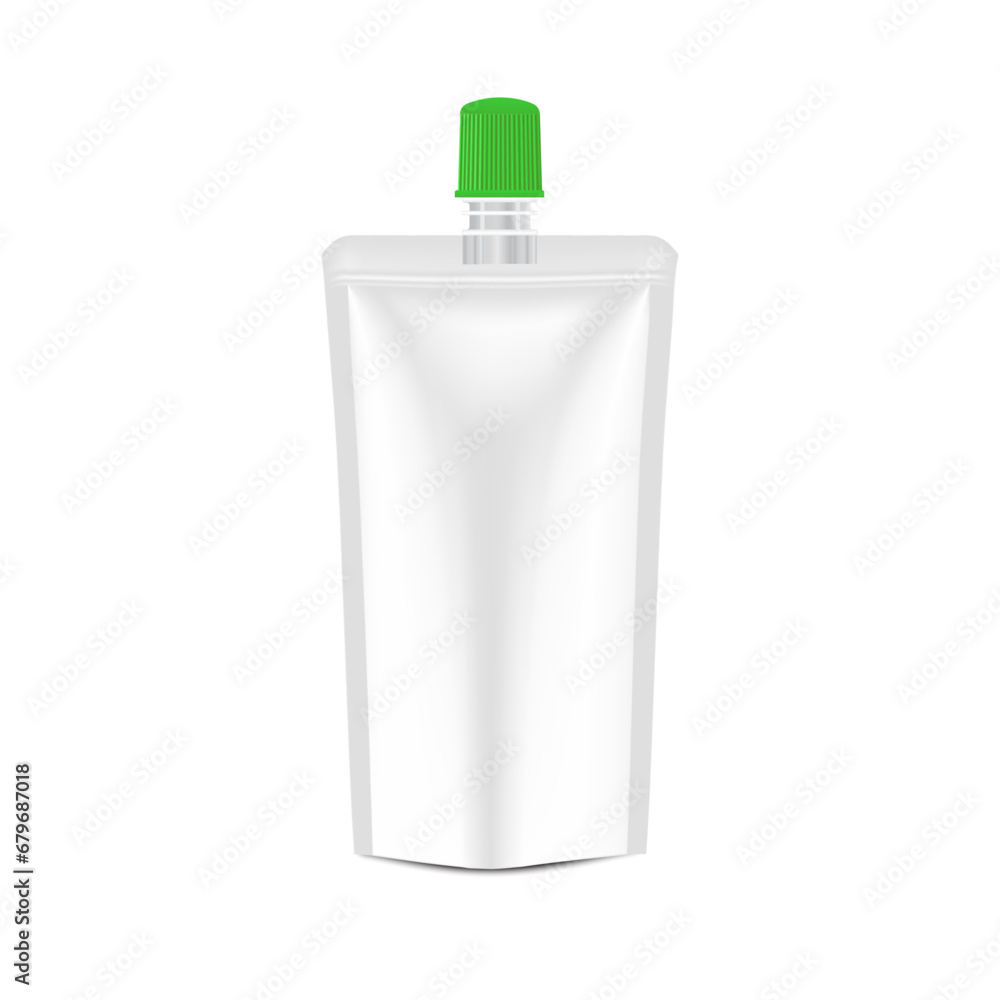 White Blank Foil Food Or Drink Bag Packaging With Lid. Plastic Pack Template Ready For Your Design. Vector illustration EPS 10. White Blank Foil Food Or Drink Bag Packaging With Lid. Plastic Pack Template Ready For Your Design. Vector illustration EPS 10.
