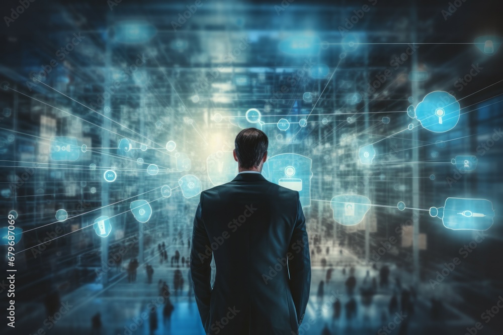 Young attractive businessman with world map in background Young attractive businessman with world map in background