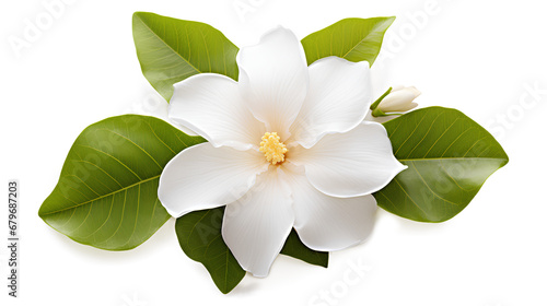 white frangipani flower isolated, beautiful flower with leaf on a transparent background, Generative AI © mizan