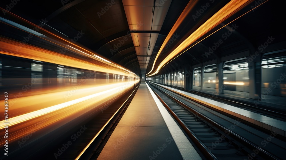 Long exposure of a train passing with light at night