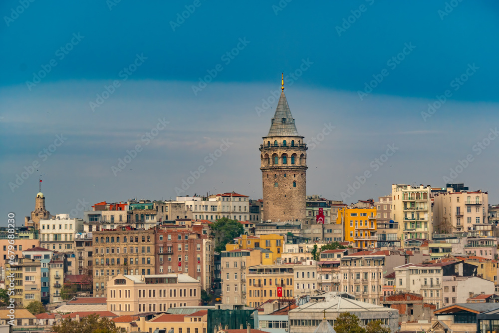 View of Galata (modern Karaköy) with the Galata Tower part of the medieval Genoese citadel walls, Istanbul, Turkey
