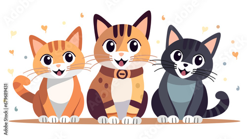 Photography set of funny cartoon cats