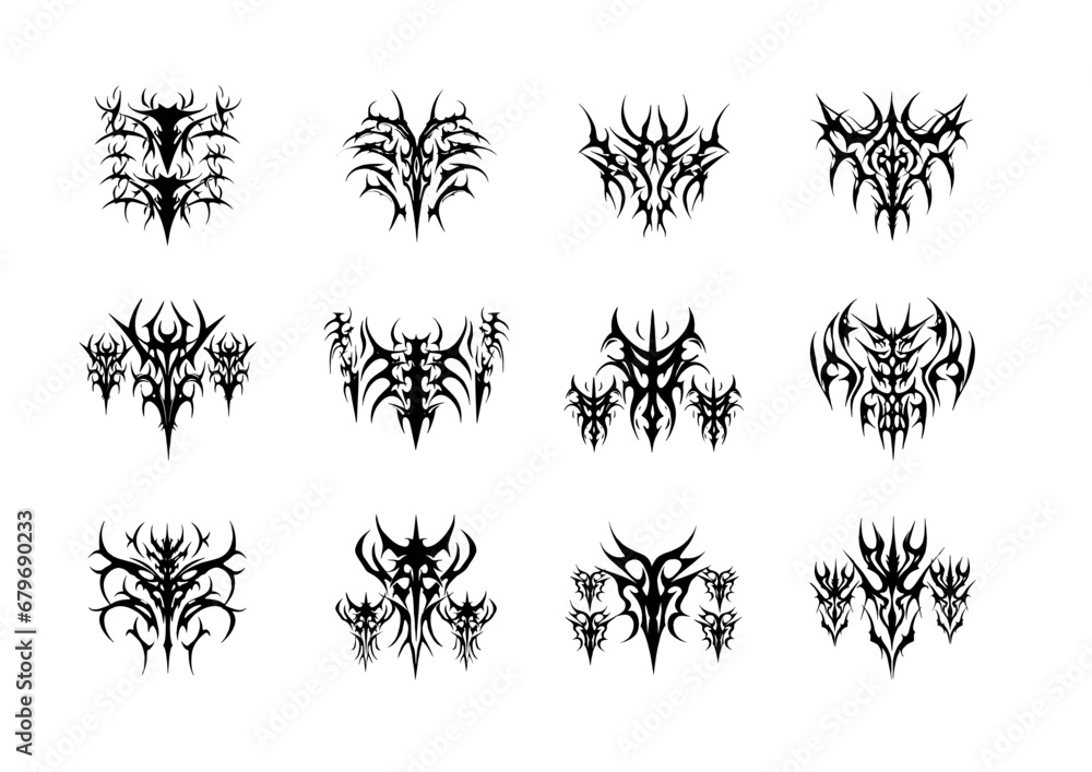 Neo Tribal Shapes Vector Set - Gothic Y2K Sharp Elements or Graphic Design and Artistic Neo Tribal Shapes Vector Set - Gothic Y2K Sharp Elements or Graphic Design and Artistic