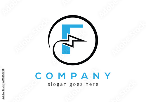 Letter F lighting thunder bolt Logo Design Vector Template.