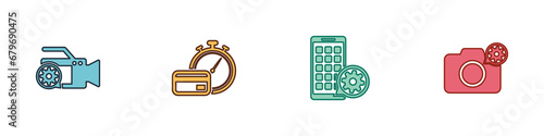 Set Video camera setting, Fast payments, Mobile Apps and Photo icon. Vector